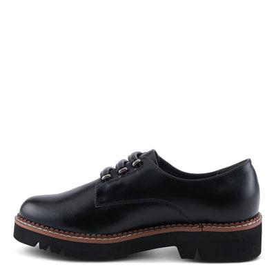 PATRIZIA Women's HAZELINA Oxfords with Burnished Finish, Elastic Laces, and Lightweight EVA Sole Black EU 36 / US 5.5-6