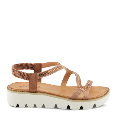 PATRIZIA Women's ZIGGED Zigzag Rhinestone Platform Stretch Back Sandals Tan EU 37 / US 6.5-7