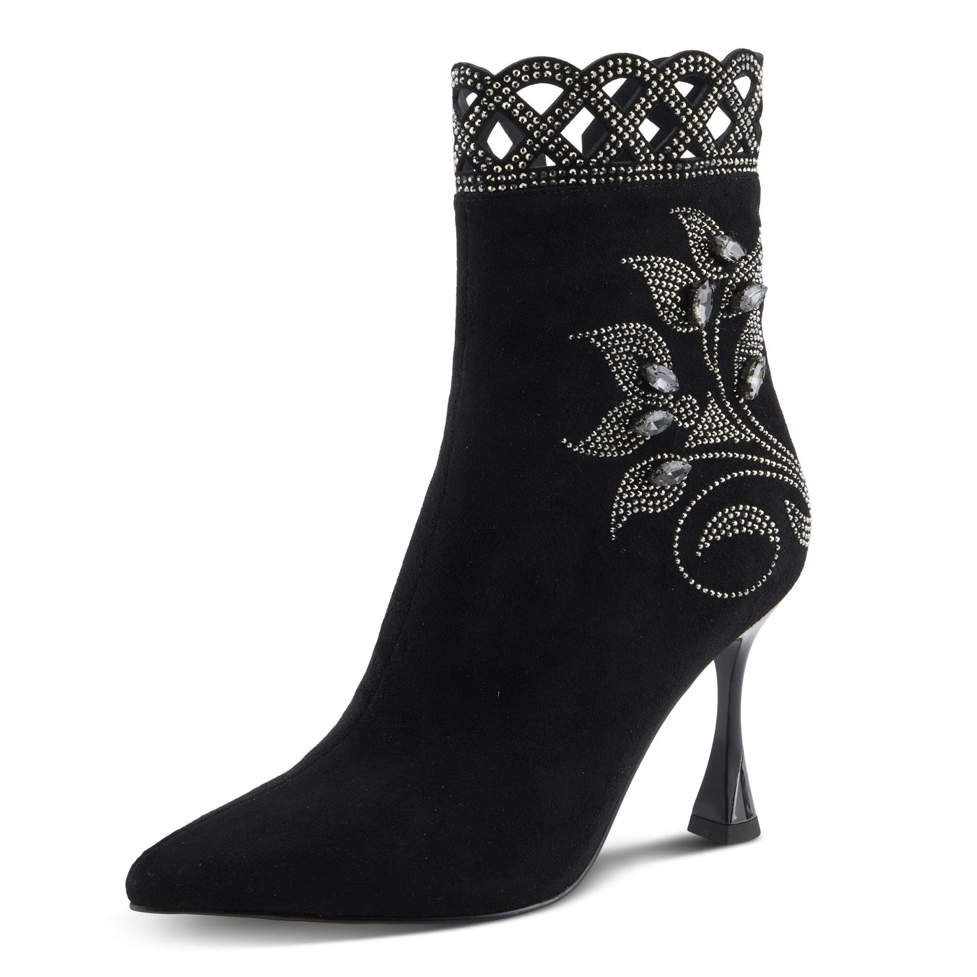 Azura Women's ROYALREIGN Elegant Suede Booties with Royal Embellishments, Comfortable Heel, and Zipper Closure Black EU 40 / US 9