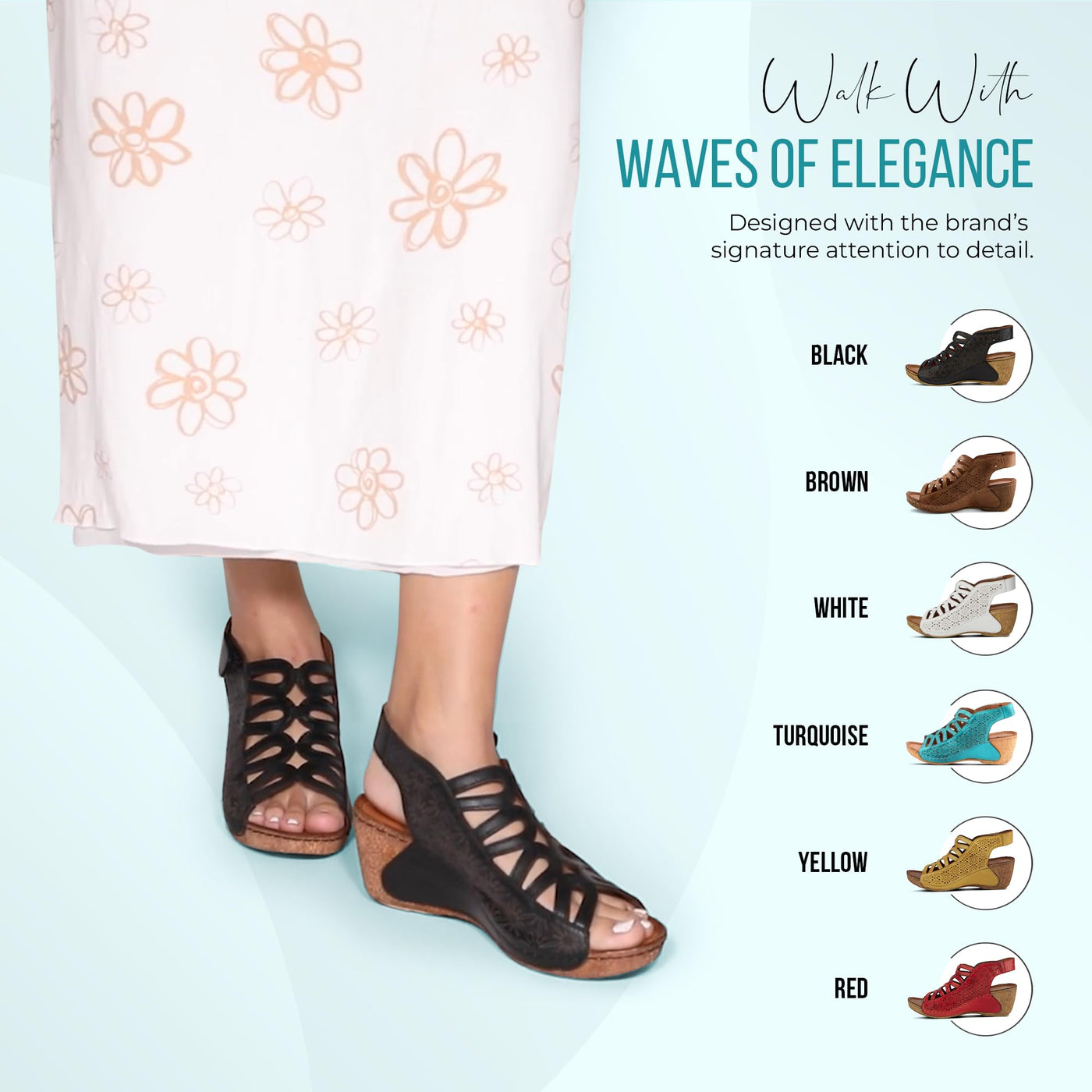 Spring Step Inocencia Women's Leather Wedge Sandals | Low Heel Sandals for Women with Floral Laser Cut Design, Hook and Loop Strap, Mediterranean Style Brown EU 42 / US 10.5-11