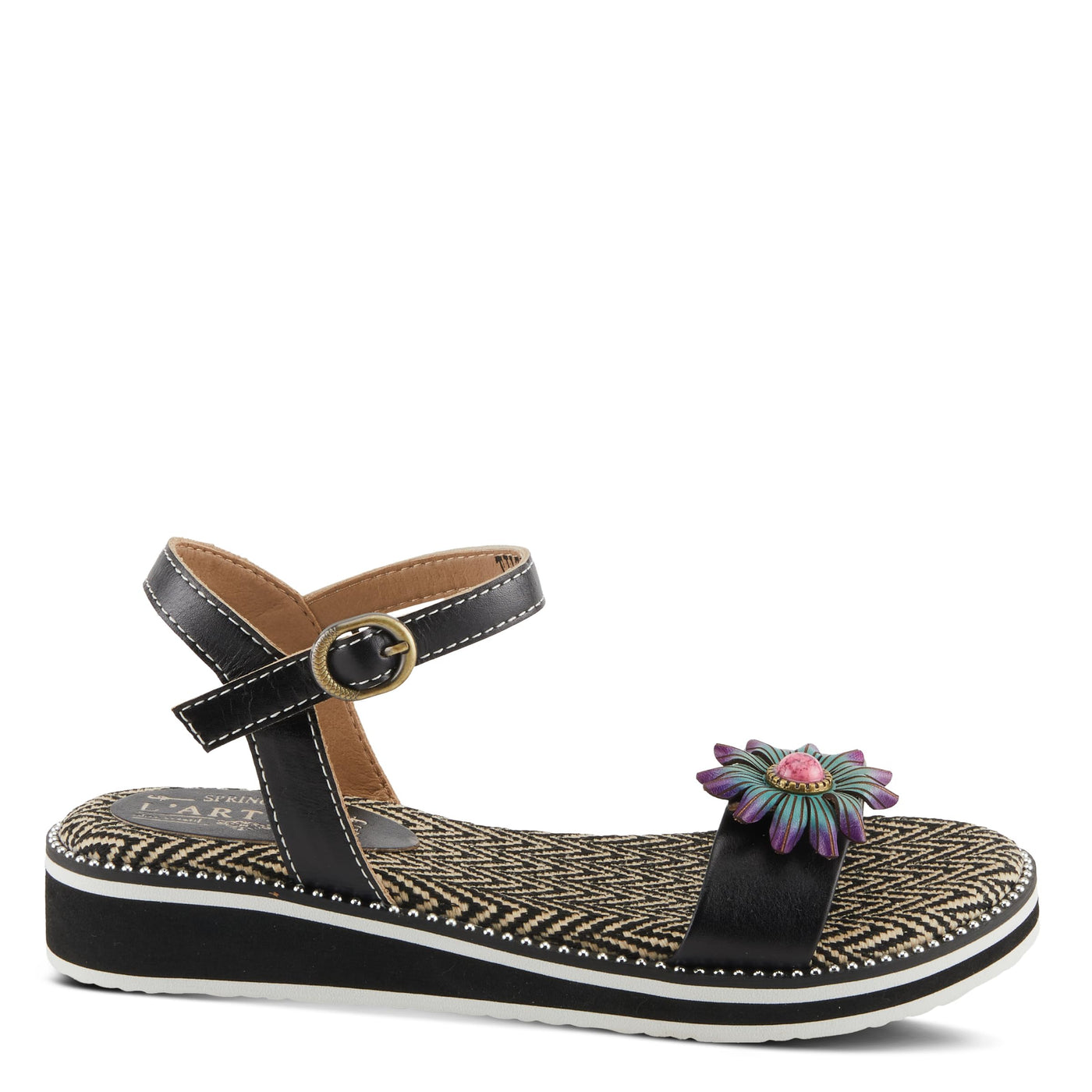 Spring Step L'Artiste Women's Tilton - Casual-Chic Hand-Painted Floral Sandals Black EU 35 / US 5