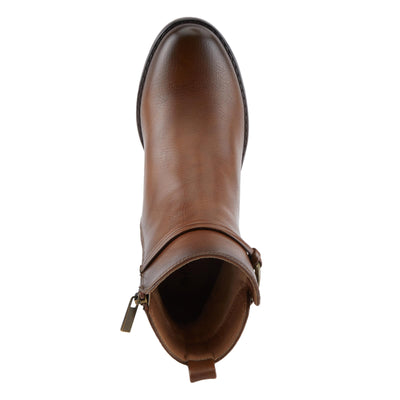 PATRIZIA Women's BRIGGS Heeled Booties with Burnished Finish, Decorative Laces, and Zipper Closure Medium Brown EU 42 / US 10.5-11
