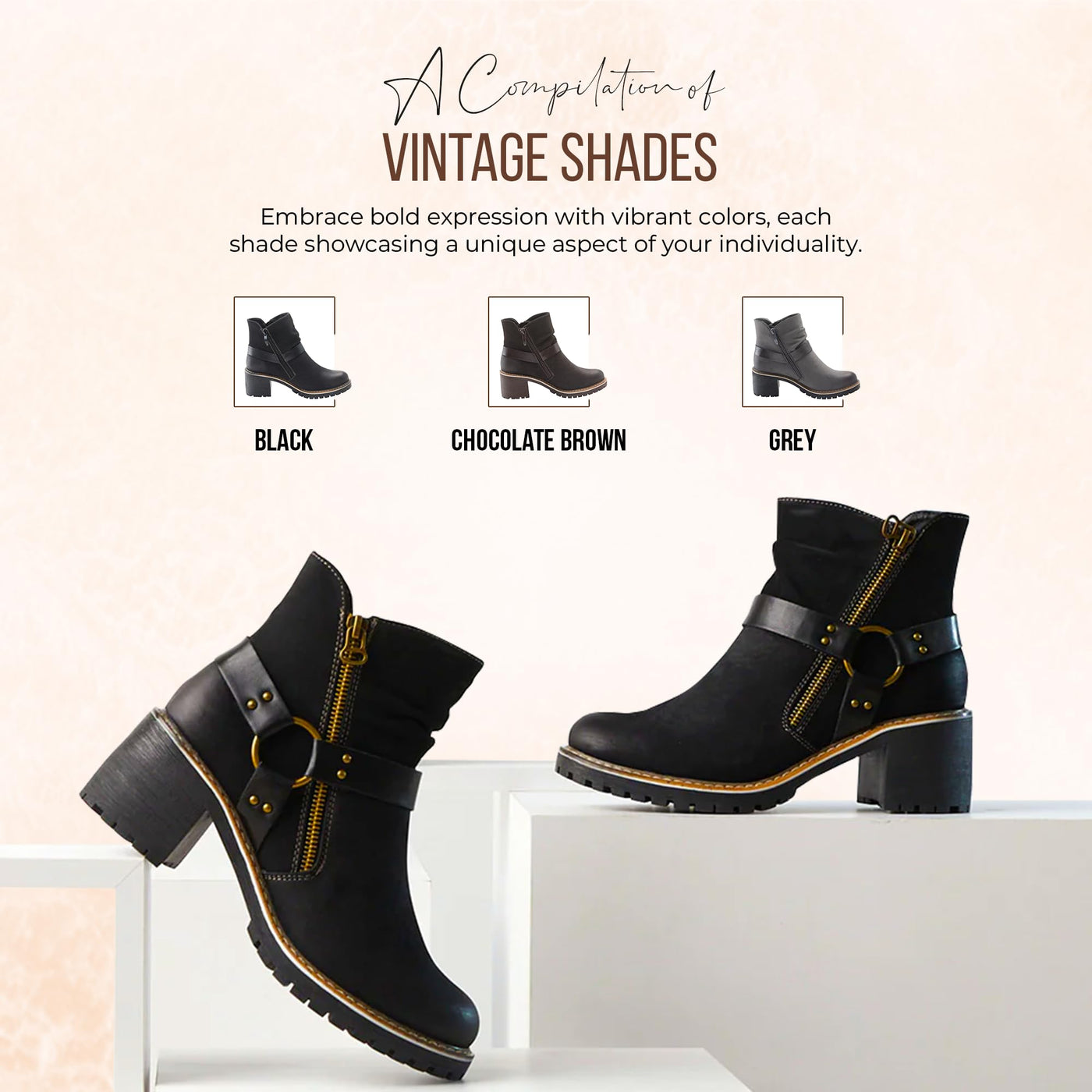 PATRIZIA Spring Step Firewood Booties for Women - Ladies Ankle Boots with Zipper Closure - Vegan Leather Womens Boots for Outdoor - Black EU 40 / US 9