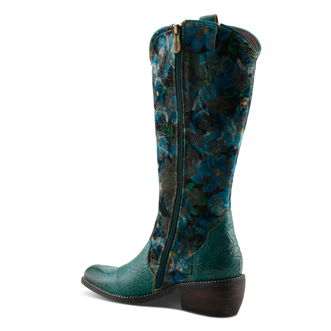Spring Step L'Artiste Women's Rodeoqueen Western Mid-Shaft Boots with Flowers Turquoise Multi EU 38/ US 7.5-8