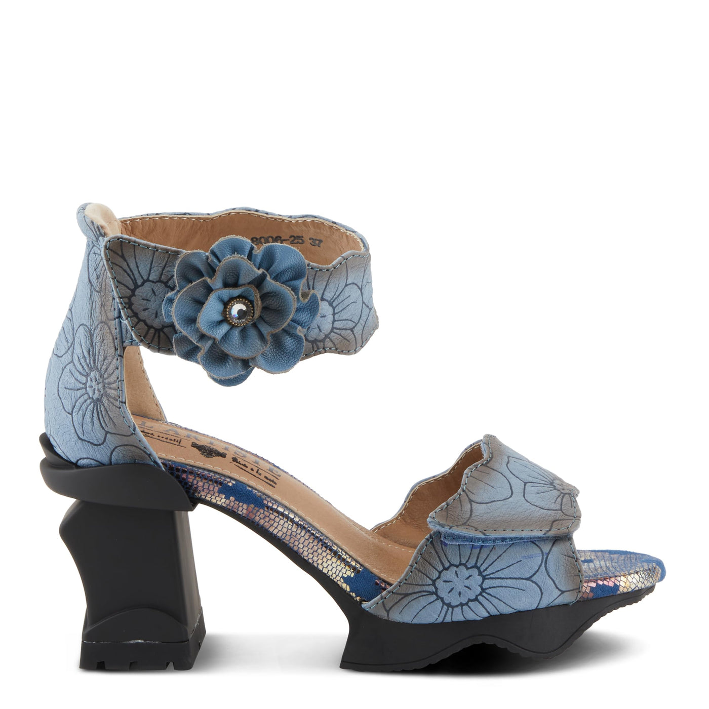 Spring Step L'Artiste Women's SUPERCOOL Heeled Sandals - Embossed Design, Hook and Loop Closure Blue EU 39 / US 8.5