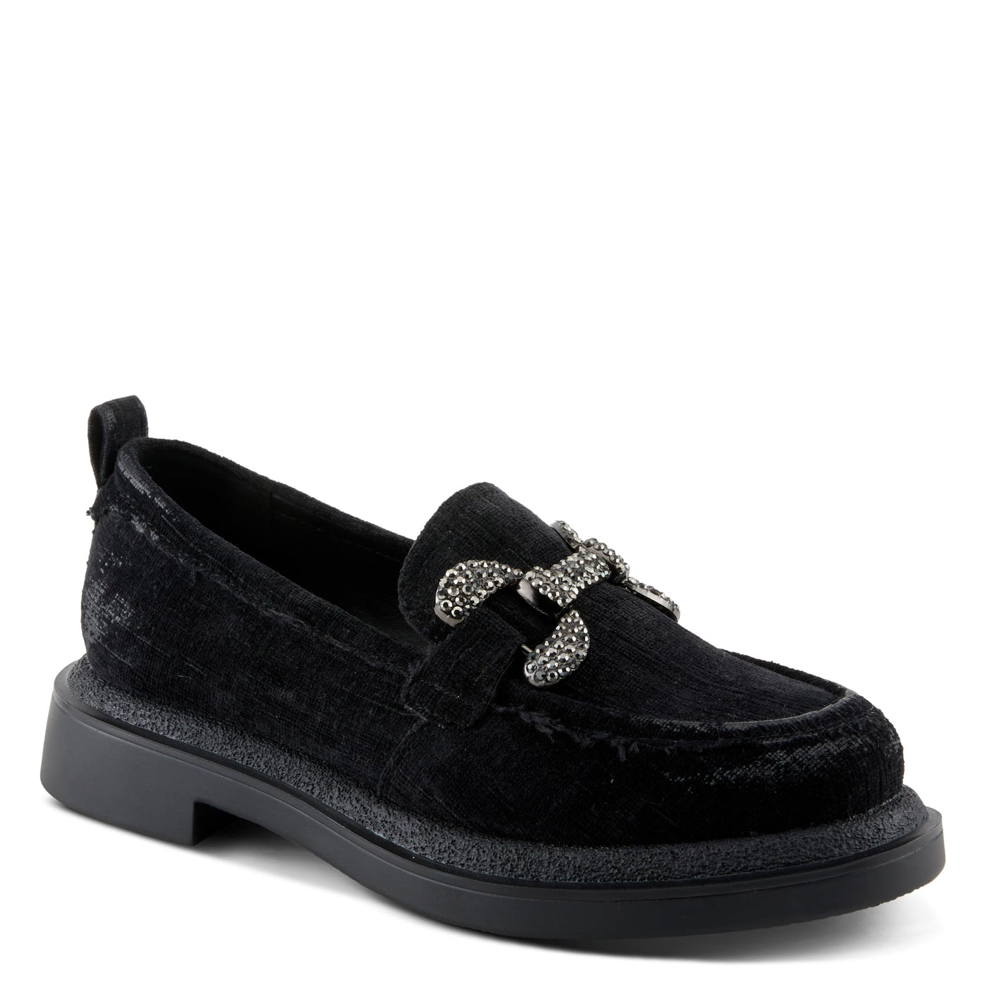 PATRIZIA Women's Marlen Velvet Loafers with Metal Ornamentation, Crystal Details, and Comfortable Fit Black EU 40 / US 9