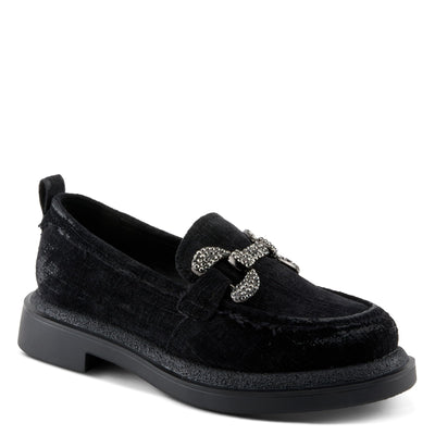 PATRIZIA Women's Marlen Velvet Loafers with Metal Ornamentation, Crystal Details, and Comfortable Fit Black EU 40 / US 9