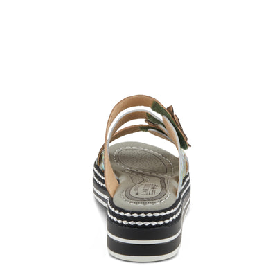 Spring Step L'Artiste Women's NAOMI-MONARCH Comfortable Butterfly Slide Sandals | Hand-Painted Leather Flowers, Hook and Loop Closure