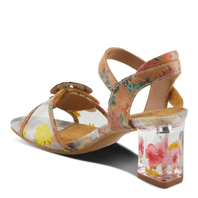 Spring Step L'Artiste Women's BREAKAWAY Floral Sandals - Dried Flower Block Heel, Hook and Loop Closure Tan Multi EU 39 / US 8.5