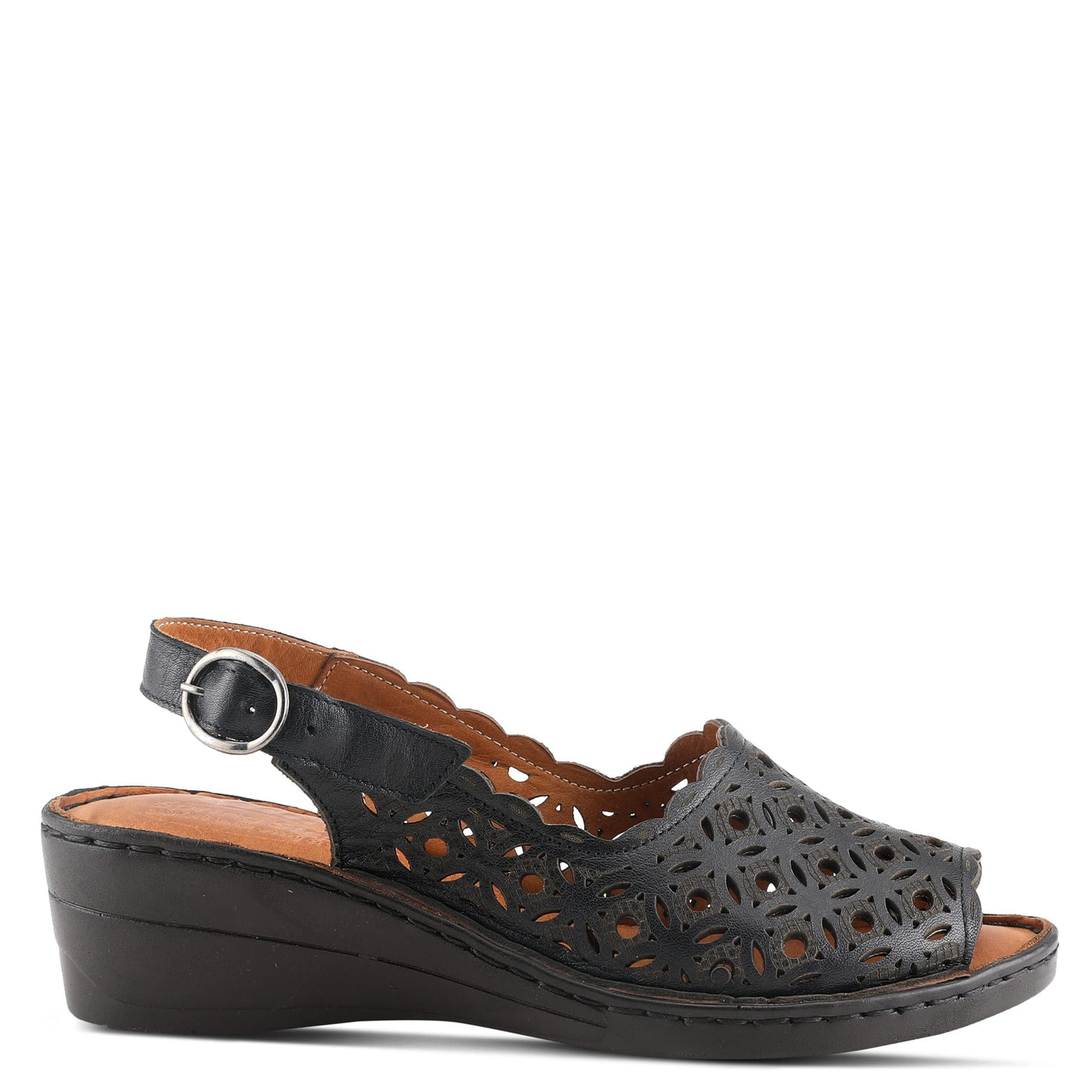 Spring Step Women's Belizana Wedge Sandal, Black Leather, 7.5-8