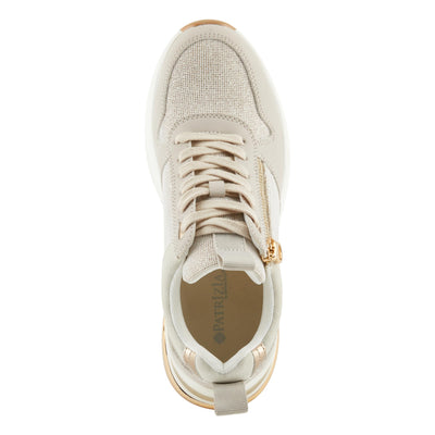 PATRIZIA Women's URSA Platform Sneakers with Sparkling Upper, Gold Metallic Accents, and Comfortable Fit Beige EU 39 / US 8.5