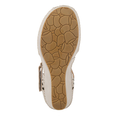 PATRIZIA Spring Step Gennina Wedge Sandals for Womens - Laser Cut Ladies Sandals with Embroidery - Hook and Loop Closure Womens Sandals - Light Grey EU 42 / US 10.5-11