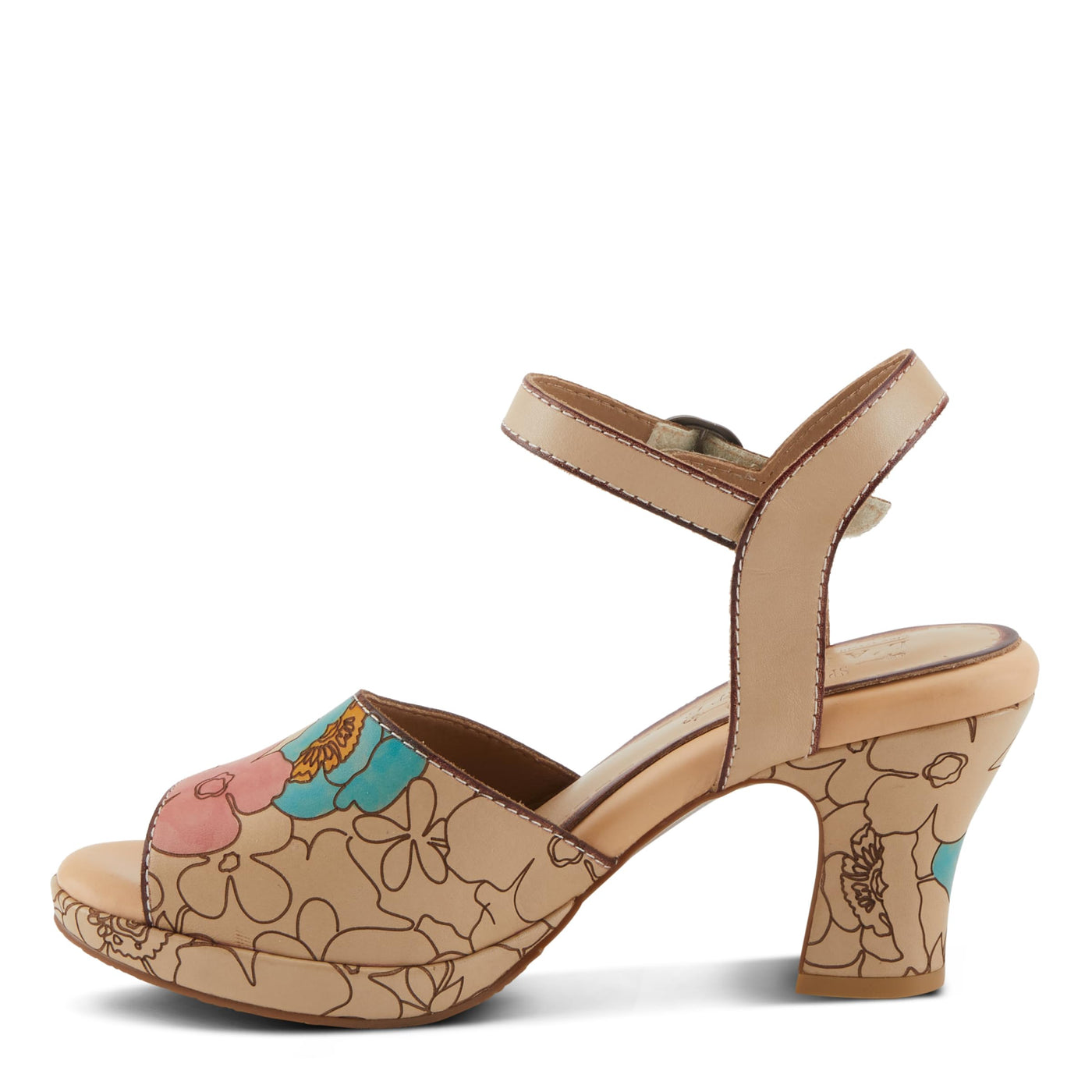 Spring Step L'Artiste Women's CAMRYN Hand-Painted Floral Peep Toe Sandals - Ankle Strap, Stylish Outsole Peach Multi EU 35 / US 5