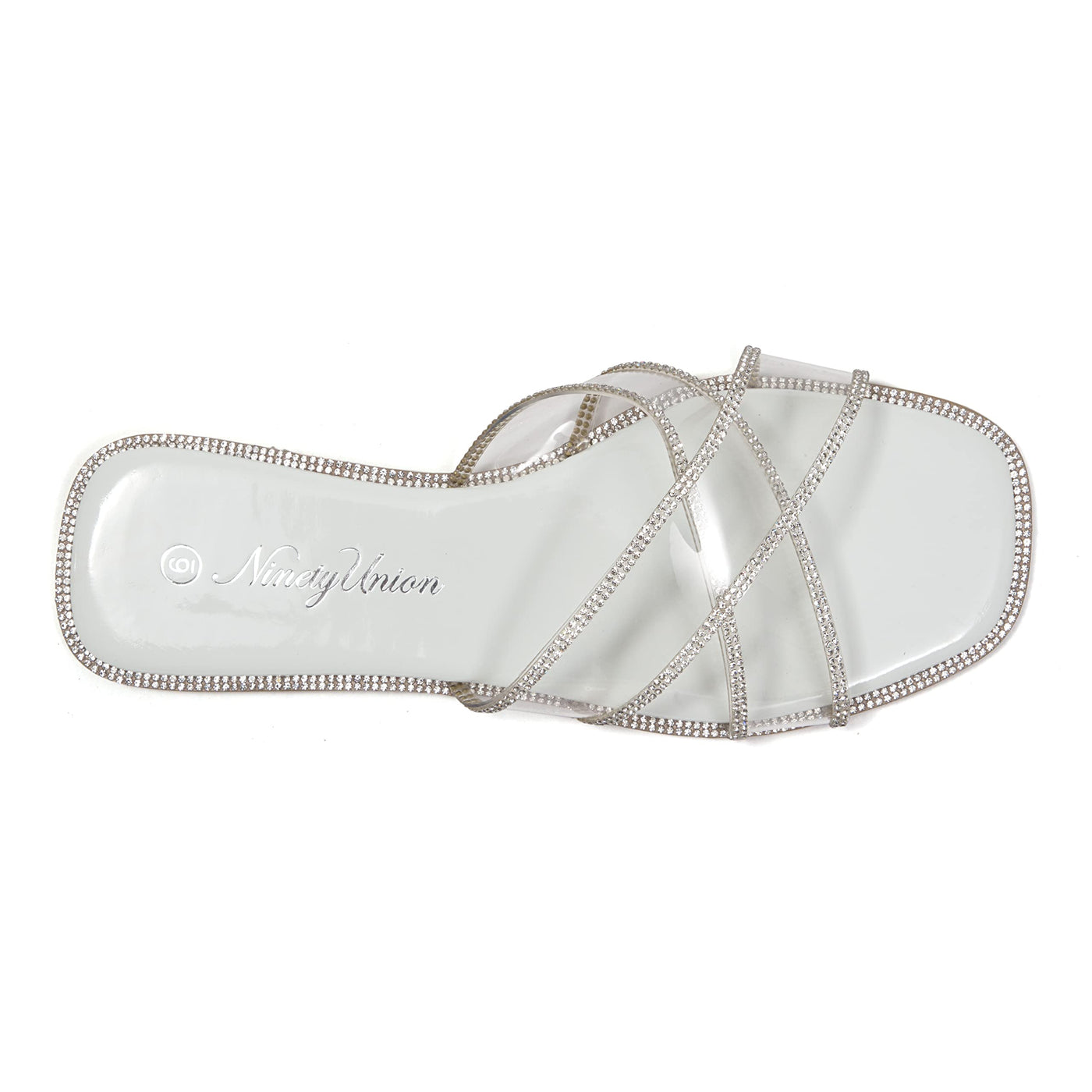 Ninety Union Atlanta Criss Cross Flat Slide With Studded Trim, White, 5