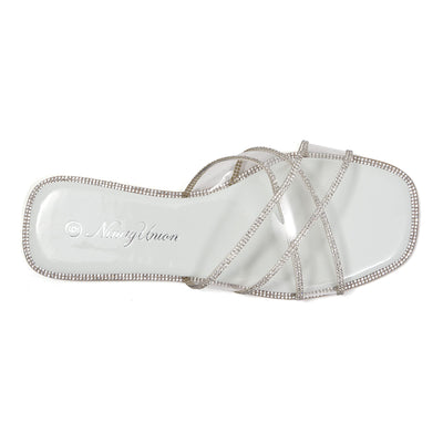 Ninety Union Atlanta Criss Cross Flat Slide With Studded Trim, White, 5
