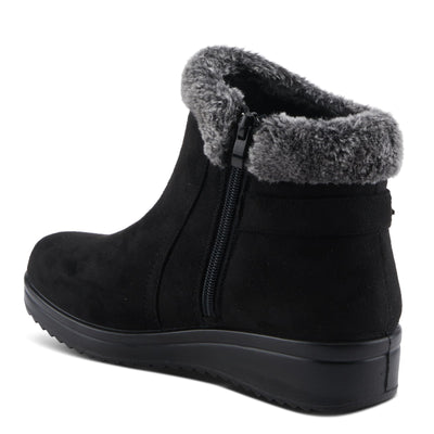 Flexus Santuzza Women's Waterproof Microsuede Bootie with Faux Fur, Flexible Sole, Decorative Buckle, and Zipper Closure – Vegan-Friendly, Cold Weather Comfort