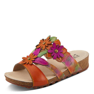 Spring Step L'Artiste Women's LAVONDA - Hand-Painted Floral Sandals with Padded Footbed Orange Multi EU 37 / US 6.5-7