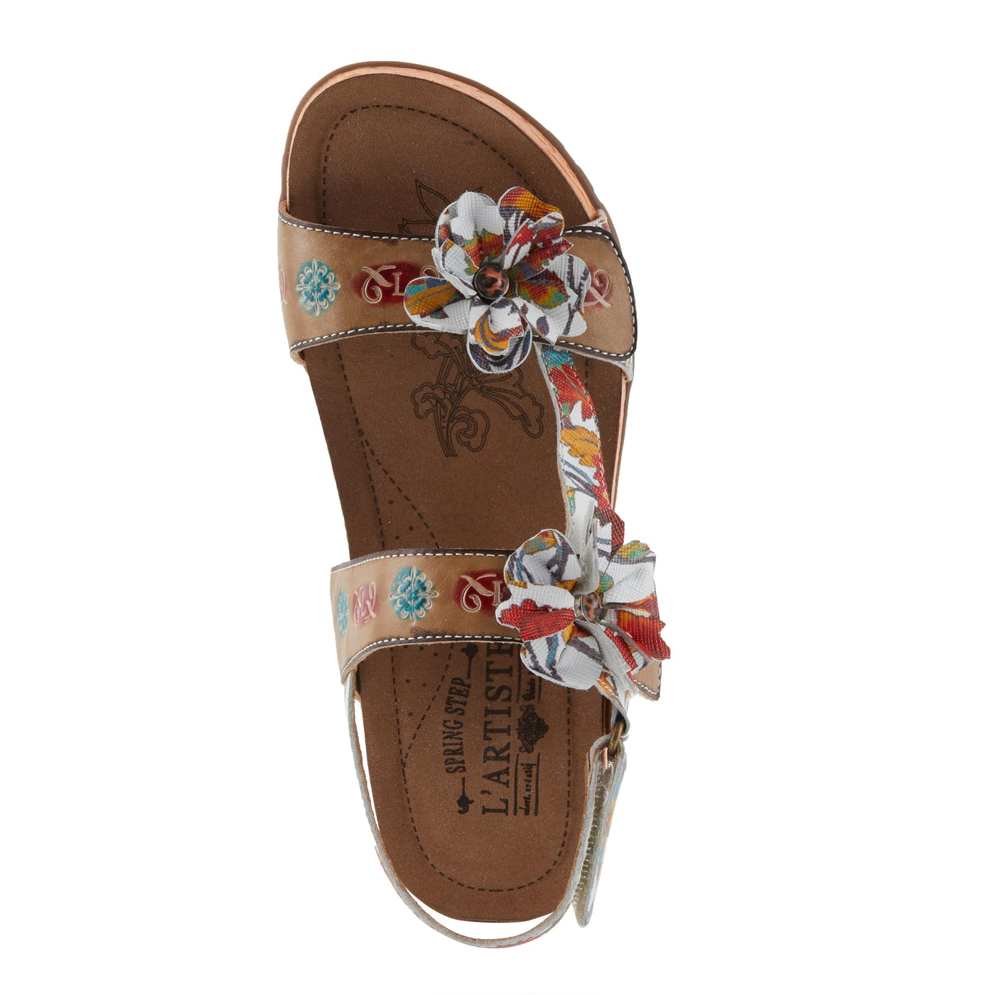 Spring Step L'Artiste Women's ERICA-SPRING Leather Slide Sandals with Decorative Floral Accents White Multi EU 41 / US 9.5-10