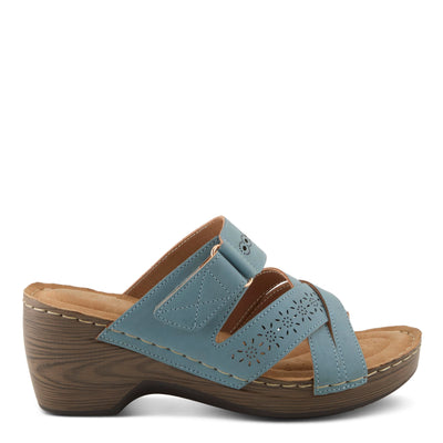 PATRIZIA Women's AURATAY Hook and Loop Demi Wedge Sandals - Cushioned Footbed, Adjustable Fit, Faux Leather Design DENIM BLUE EU 37 / US 6.5-7