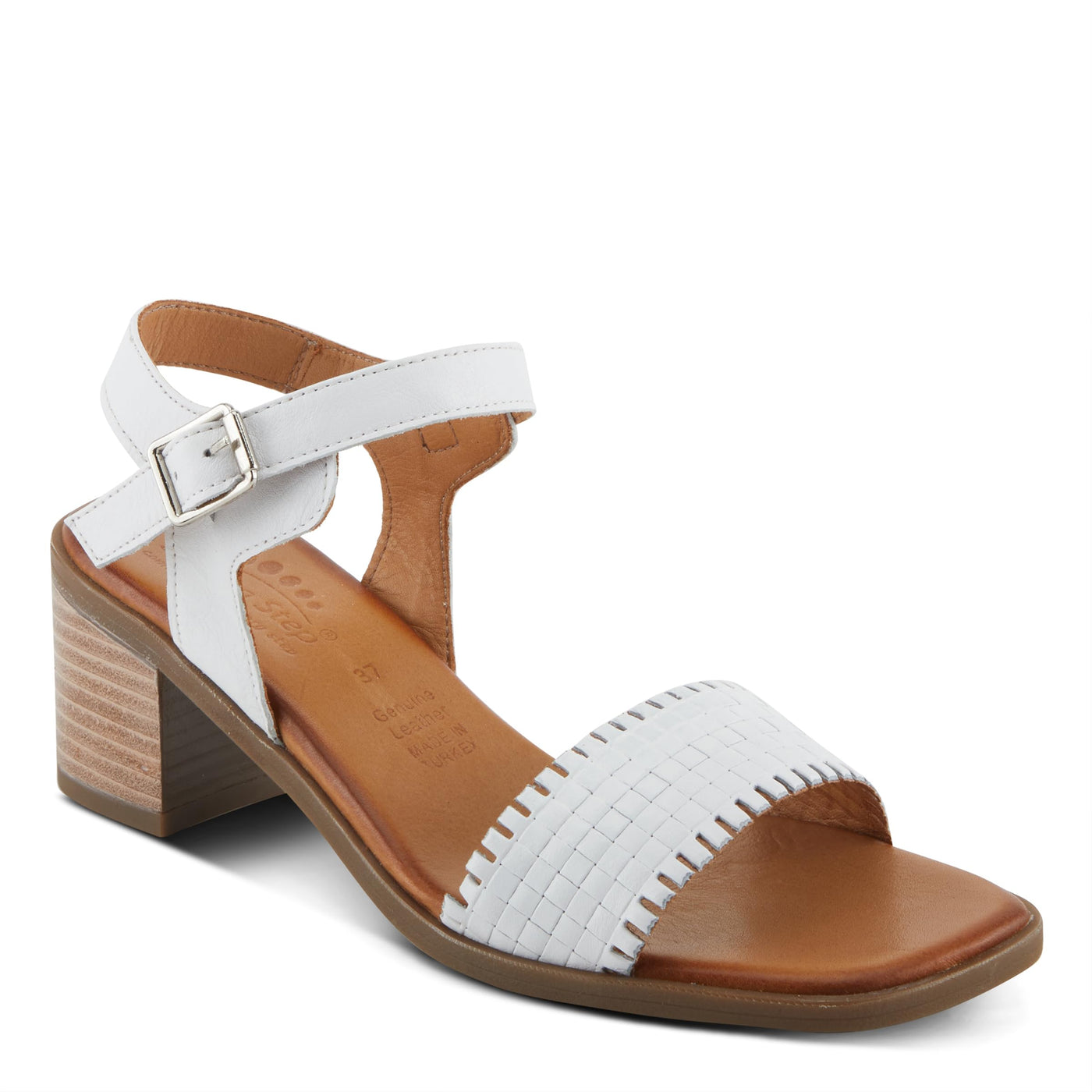 Spring Step NIFONA Women's Embossed Leather Sandals with Cushioned Footbed and Stacked Heel White EU 36 / US 5.5-6