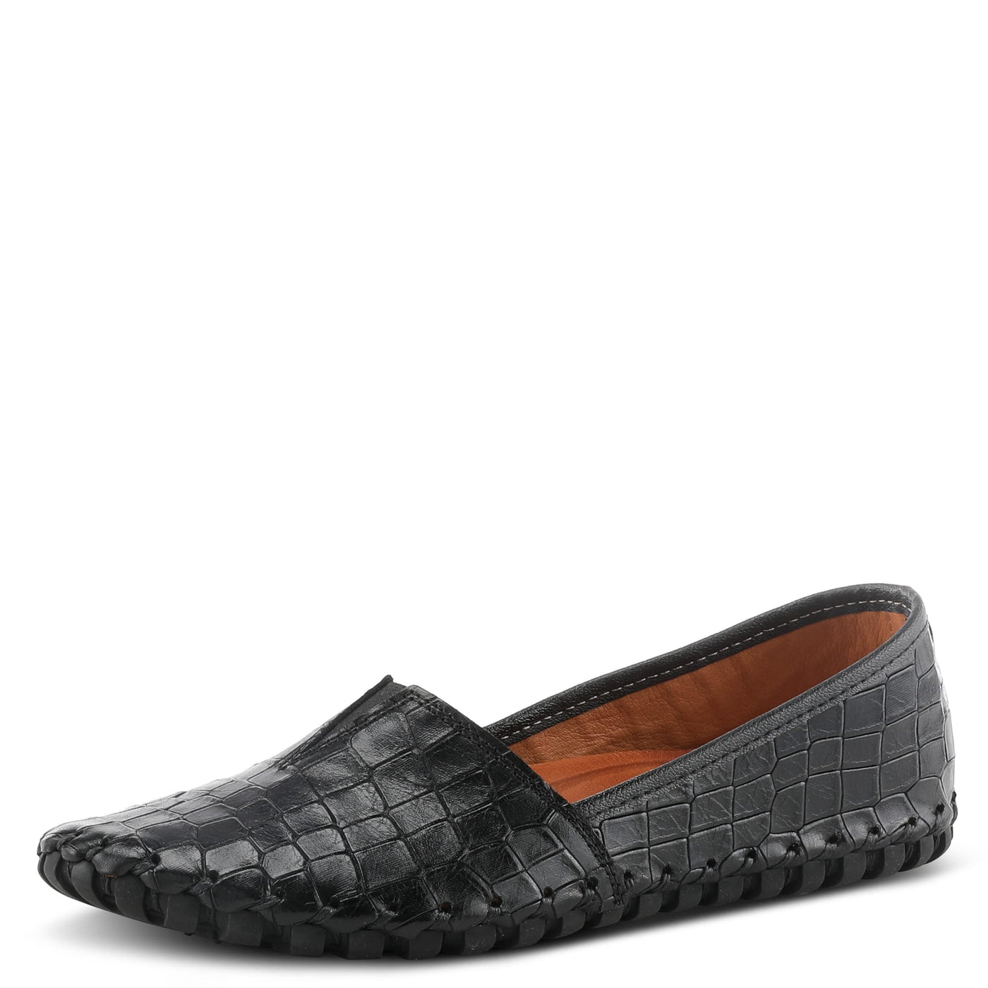 Spring Step Kathaleta-Croco Shoes for Women - Ladies Leather Booties with Rubber Outsole - Comfortable Slip-On Flat Shoes for Womens - Black EU 37 / US 6.5-7