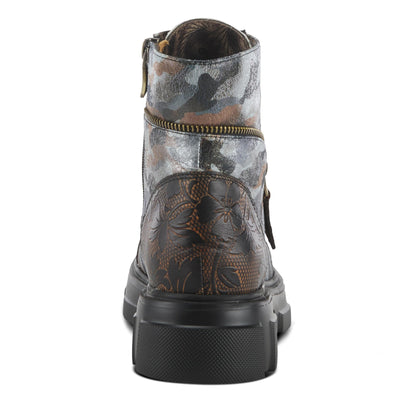 Spring Step L'Artiste Carnelian Booties for Women - Leather Ankle Boots with Lace-up and Zipper - Hand-Painted Womens Boots for Outdoor - Black Multi EU 37 / US 6.5-7