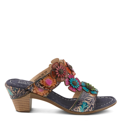 Spring Step L'Artiste Women's SUMMERFUN Hand-Painted Sandals - Leather Wrapped Heel, Asymmetrical Flower Design Navy Multi EU 42 / US 10.5-11