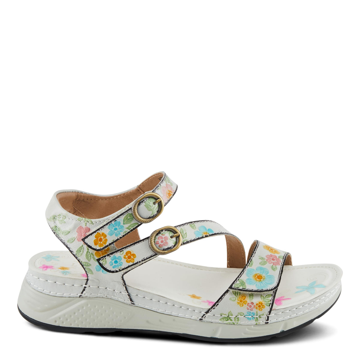 Spring Step L'Artiste Women's Anneka Hand-Painted Athleisure Sandals - Lightweight Floral Design with Adjustable Hook and Loop Closures
