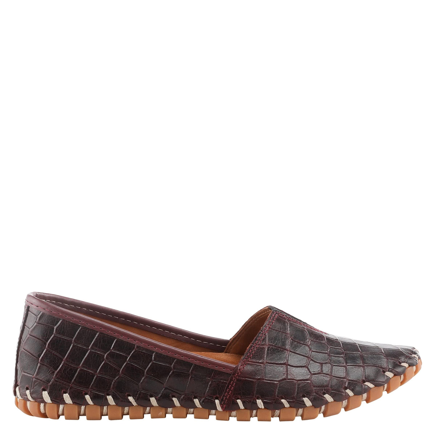 Spring Step Kathaleta-Croco Shoes for Women - Ladies Leather Booties with Rubber Outsole - Comfortable Slip-On Flat Shoes for Womens - Bordeaux EU 37 / US 6.5-7