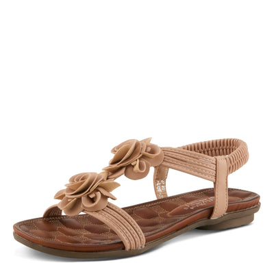 PATRIZIA Spring Step Nectarine Sandals for Womens - Ladies Sandals with Chic Flower Grabbing t-straps - Casuals Womens Sandals with Stretch Back Strap - Beige US 5.5-6
