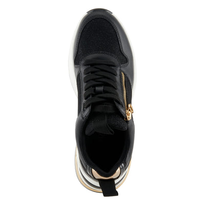 PATRIZIA Women's URSA Platform Sneakers with Sparkling Upper, Gold Metallic Accents, and Comfortable Fit Black EU 40 / US 9