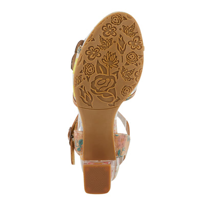 Spring Step L'Artiste Women's BREAKAWAY Floral Sandals - Dried Flower Block Heel, Hook and Loop Closure