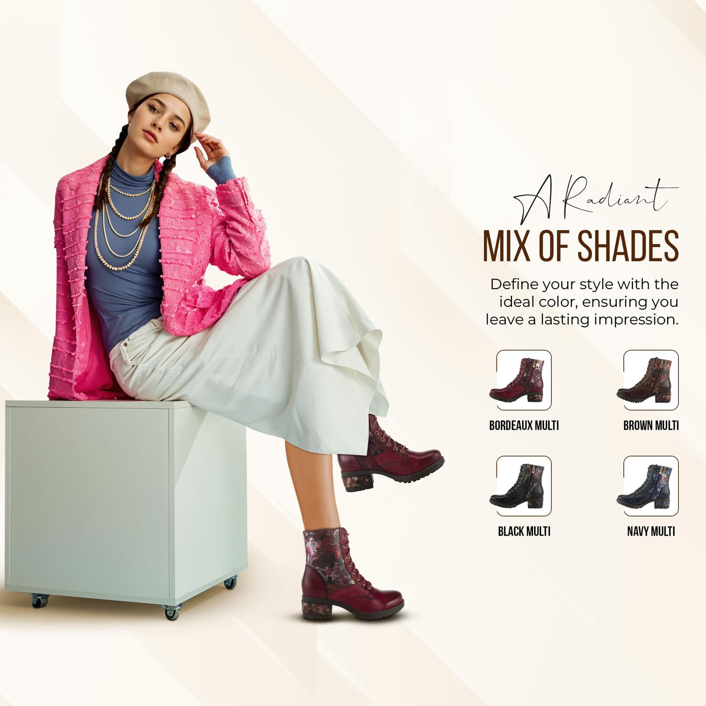 L'Artiste by Spring Step Marty Met Hand Painted Metallic Floral Ankle Boots for Women | Shoes for Women with Arch Support and Flexible Sole