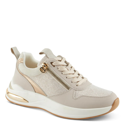 PATRIZIA Women's URSA Platform Sneakers with Sparkling Upper, Gold Metallic Accents, and Comfortable Fit Beige EU 41 / US 9.5-10
