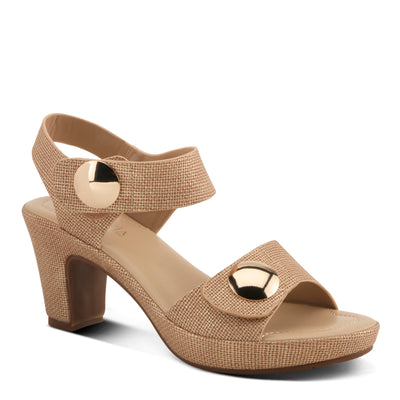 PATRIZIA Women's DADE-WOVEN Hook and Loop Sandals - Textured Faux Leather with Gold Button Accents, Adjustable Fit LIGHT TAN EU 39 / US 8.5