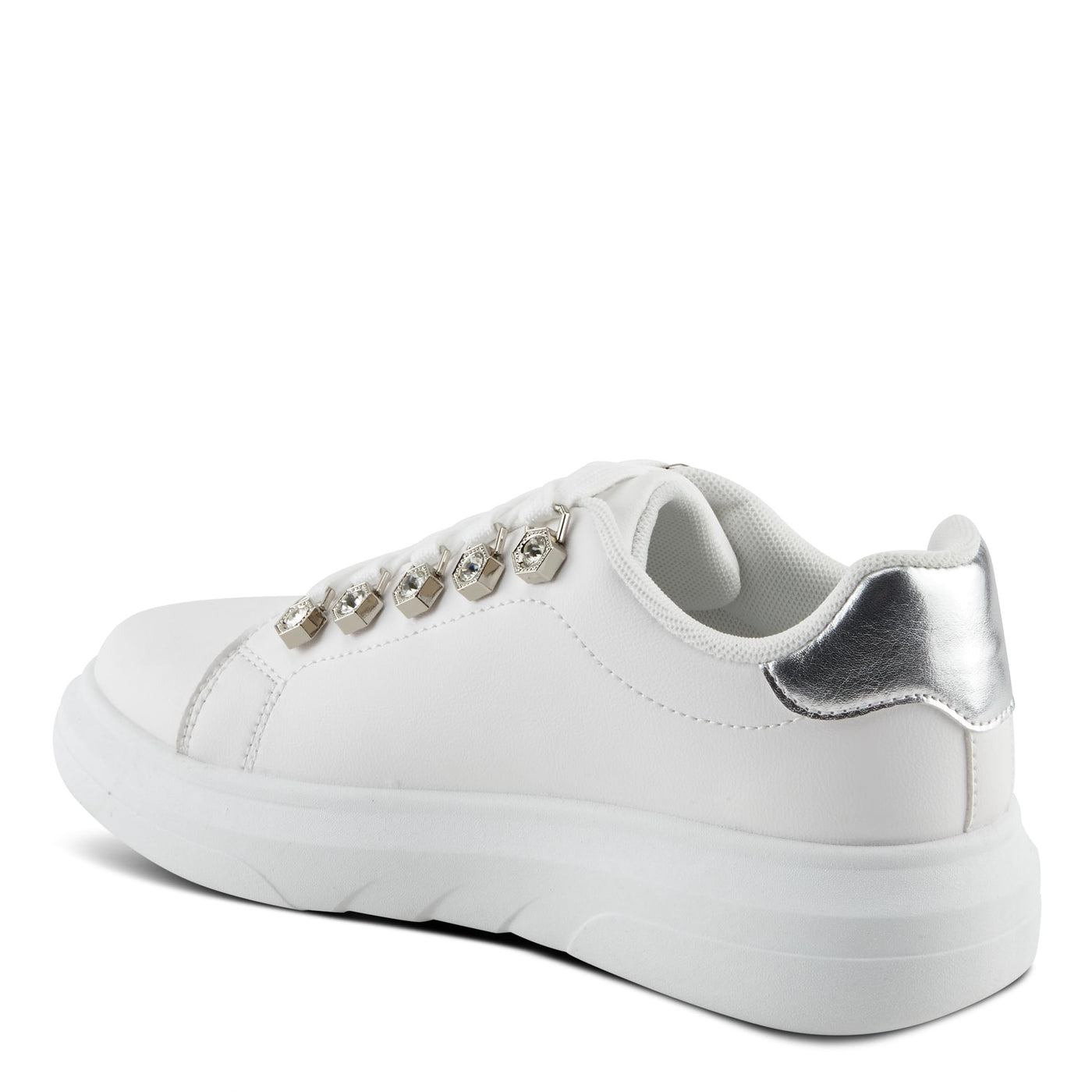 PATRIZIA Women's Leontine Sneakers with D-Ring Metallic Eyelets, Crystal Embellishments, and Comfortable Fit White EU 40 / US 9