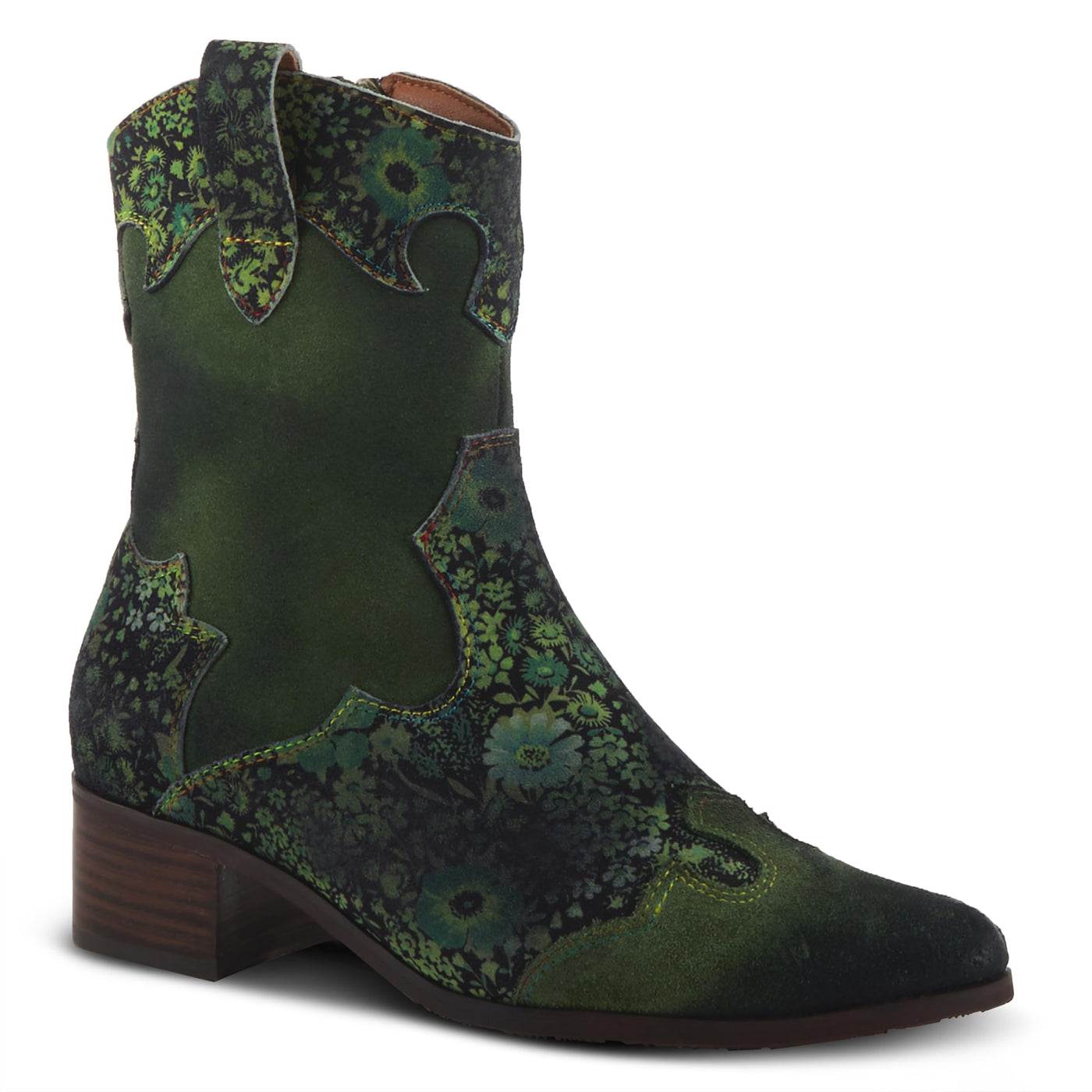 L'Artiste by Spring Step Women's Lady Luck Western Boot, Green Multi Suede, 6.5-7