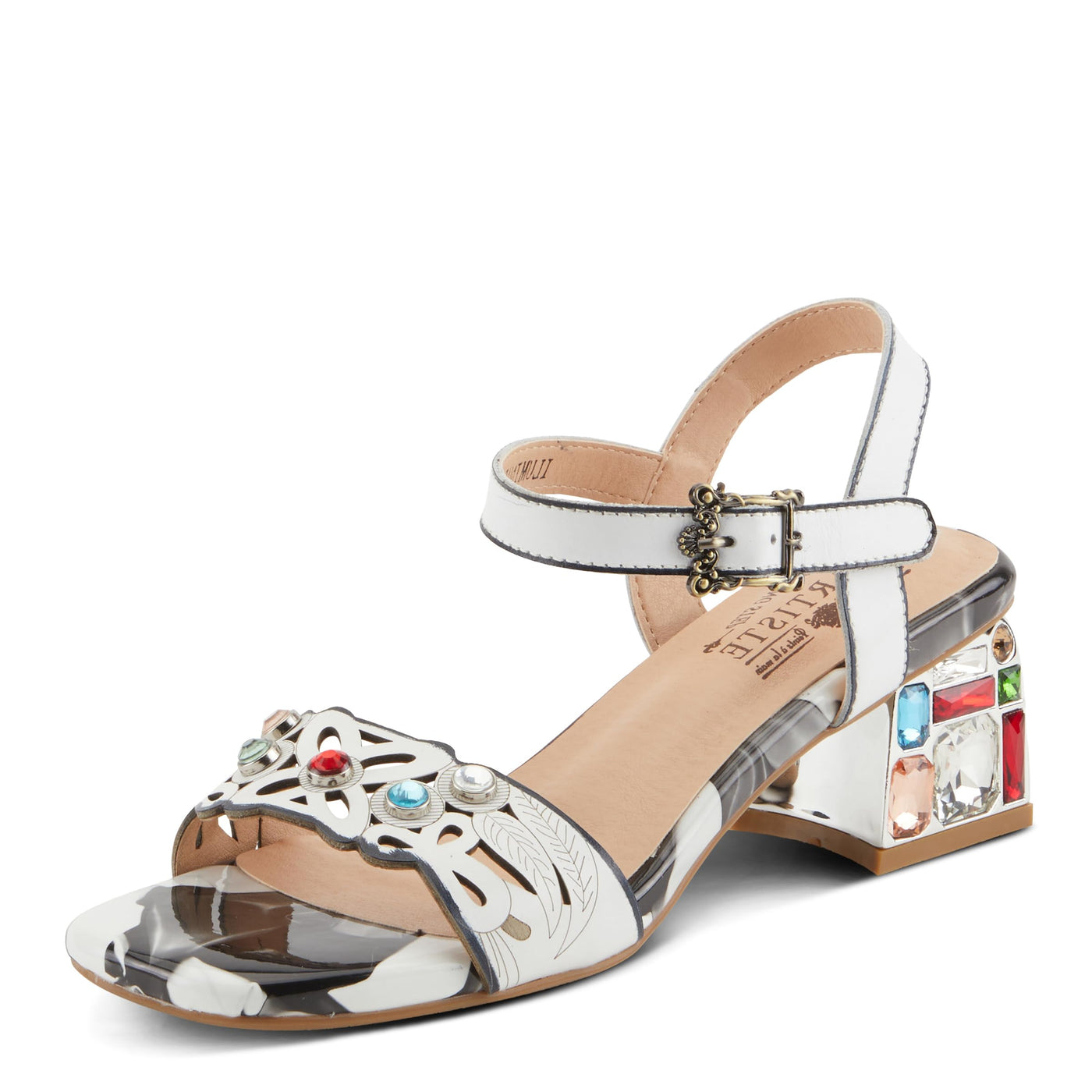 Spring Step L'Artiste Women's ILUMINADA Jewel Heel Sandals - Sparkling Glamour and Sophisticated Comfort White Multi EU 35 / US 5