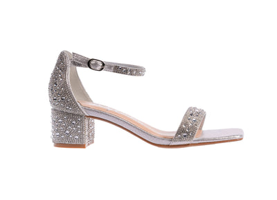 Ninety Union Lady Couture Dazzle 2 Inch Mid Block Heel Rhinestone Sandal, Silver, 8