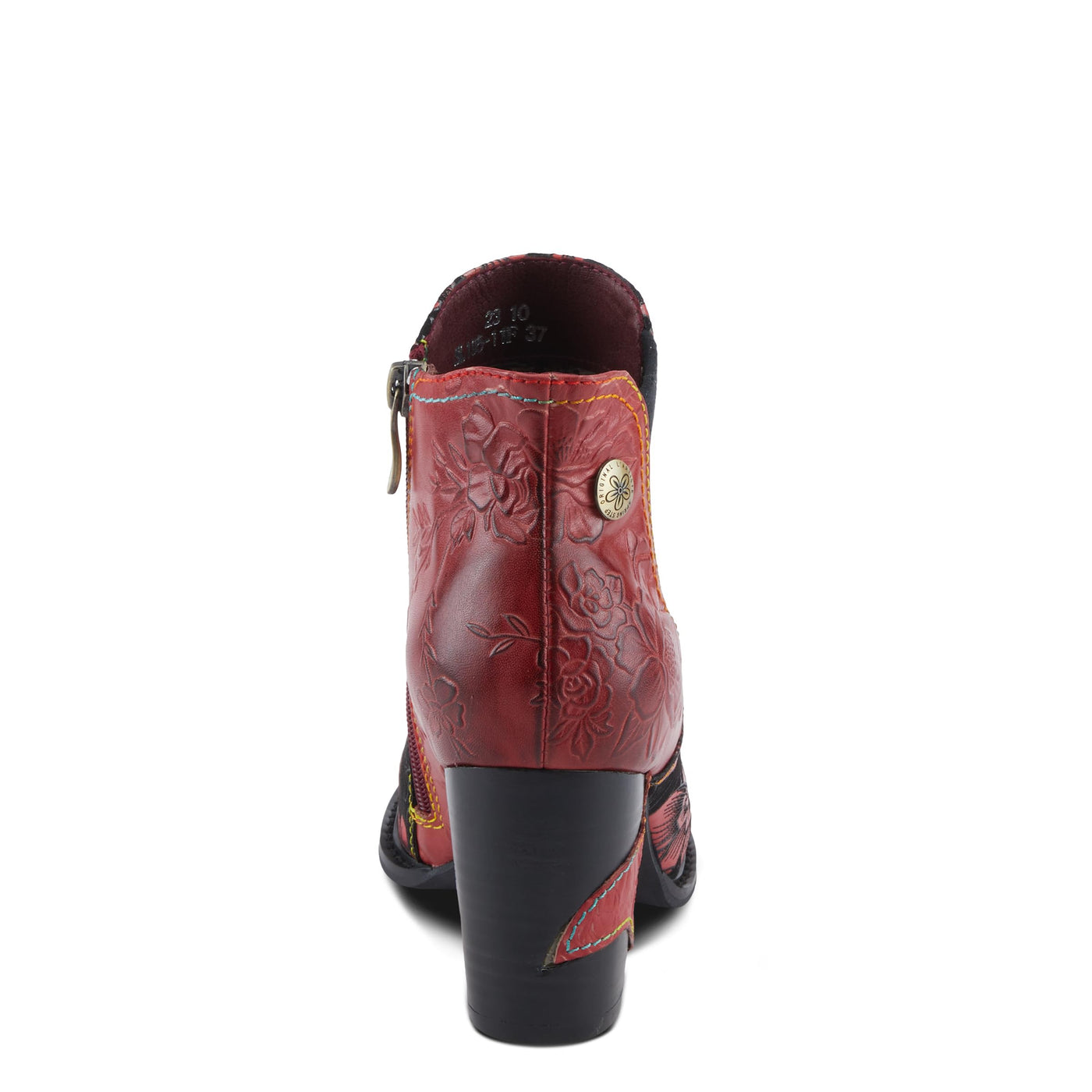 Spring Step L'Artiste Ceja Women's Embossed Floral Bootie - Cap Toe, Eye-Catching Ankle Boots with Unique Patterns Bordeaux Multi EU 35 / US 5