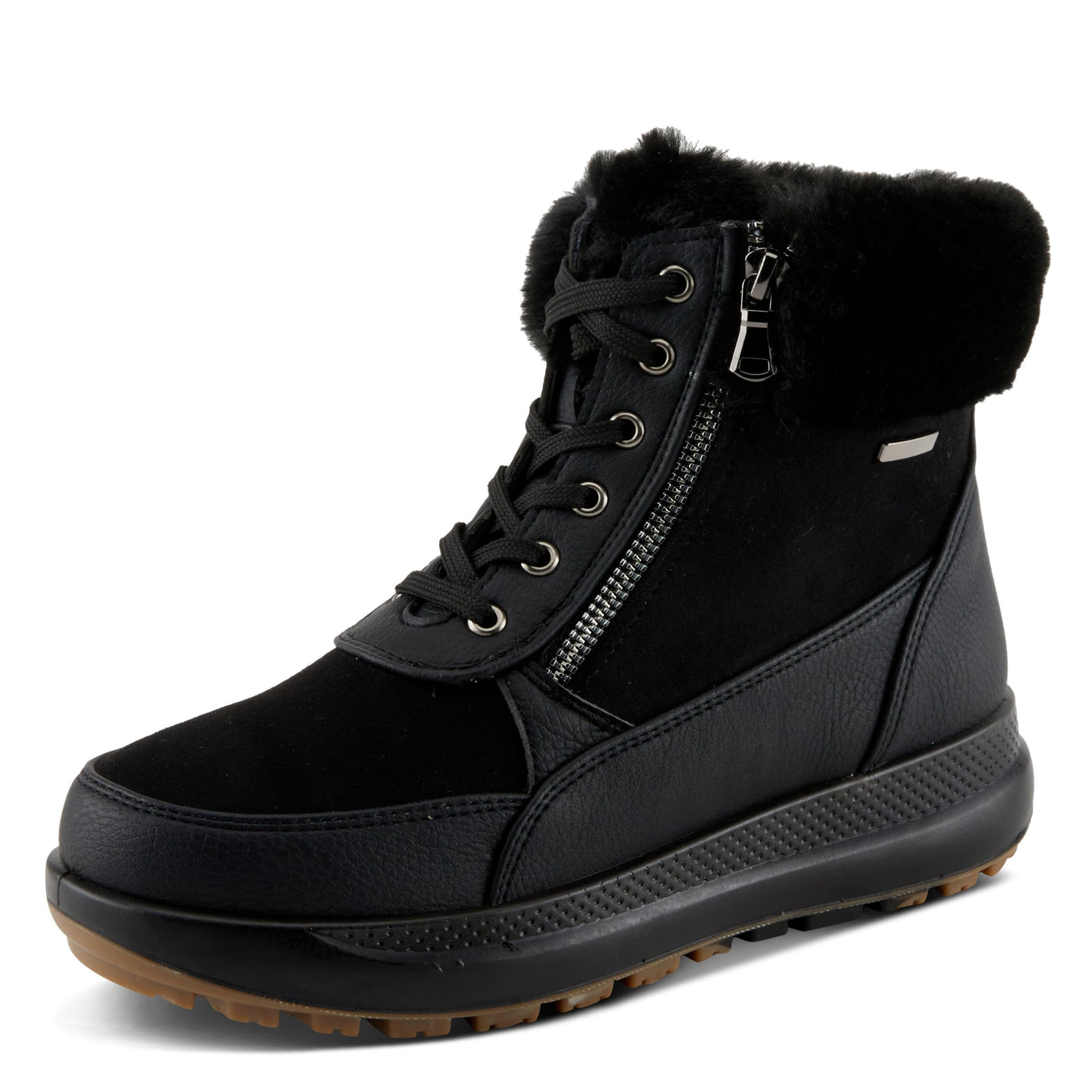 Flexus Women's BURRELL Lace-Up Platform Booties with Faux Fur Lining, Zipper Closure, and Cozy Design Black EU 38/ US 7.5-8