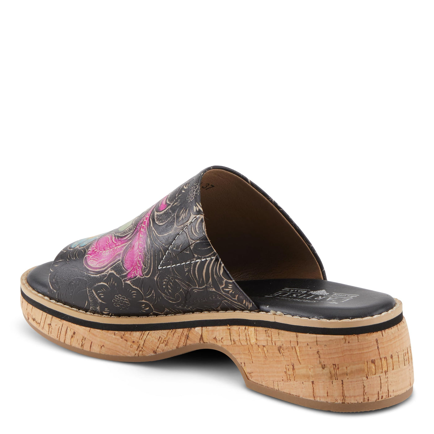 Spring Step L'Artiste Women's ALDINA Hand-Painted Leather Slides with Cushioned Comfort Black Multi EU 40 / US 9