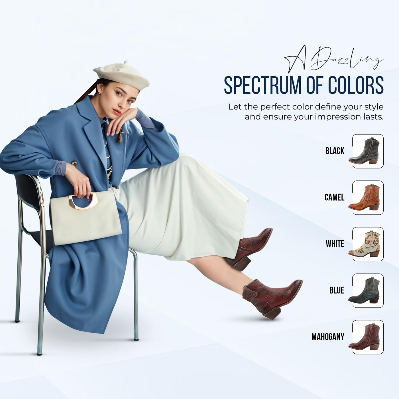 Spring Step L'Artiste Galop Boot for Womens - Ankle Boots with Inside Zipper Closure - Comfortable Western Ladies Boots for Outdoor - Blue EU 36 / US 5.5-6