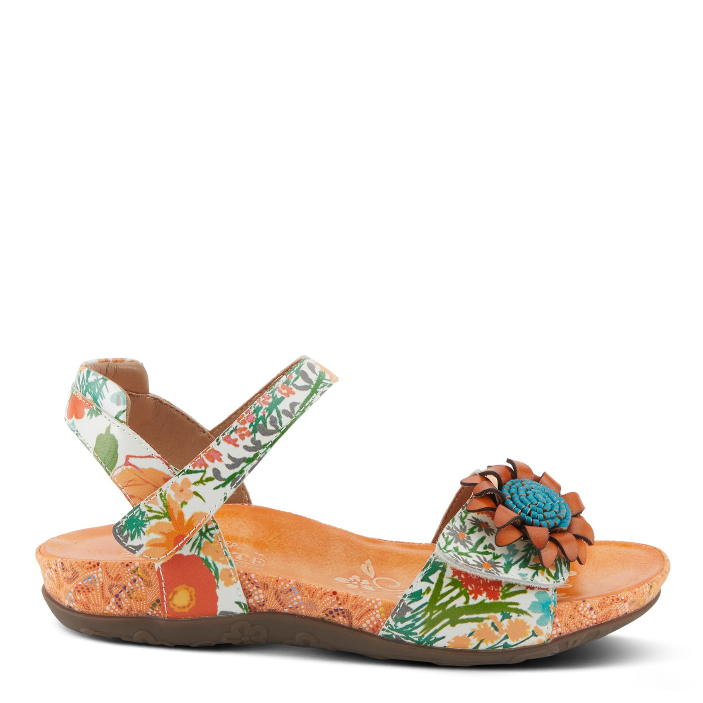 Spring Step L'Artiste Women's GLADYSTEE Leather Padded Sandals - Vibrant Hand-Painted Floral Design, Adjustable Fit