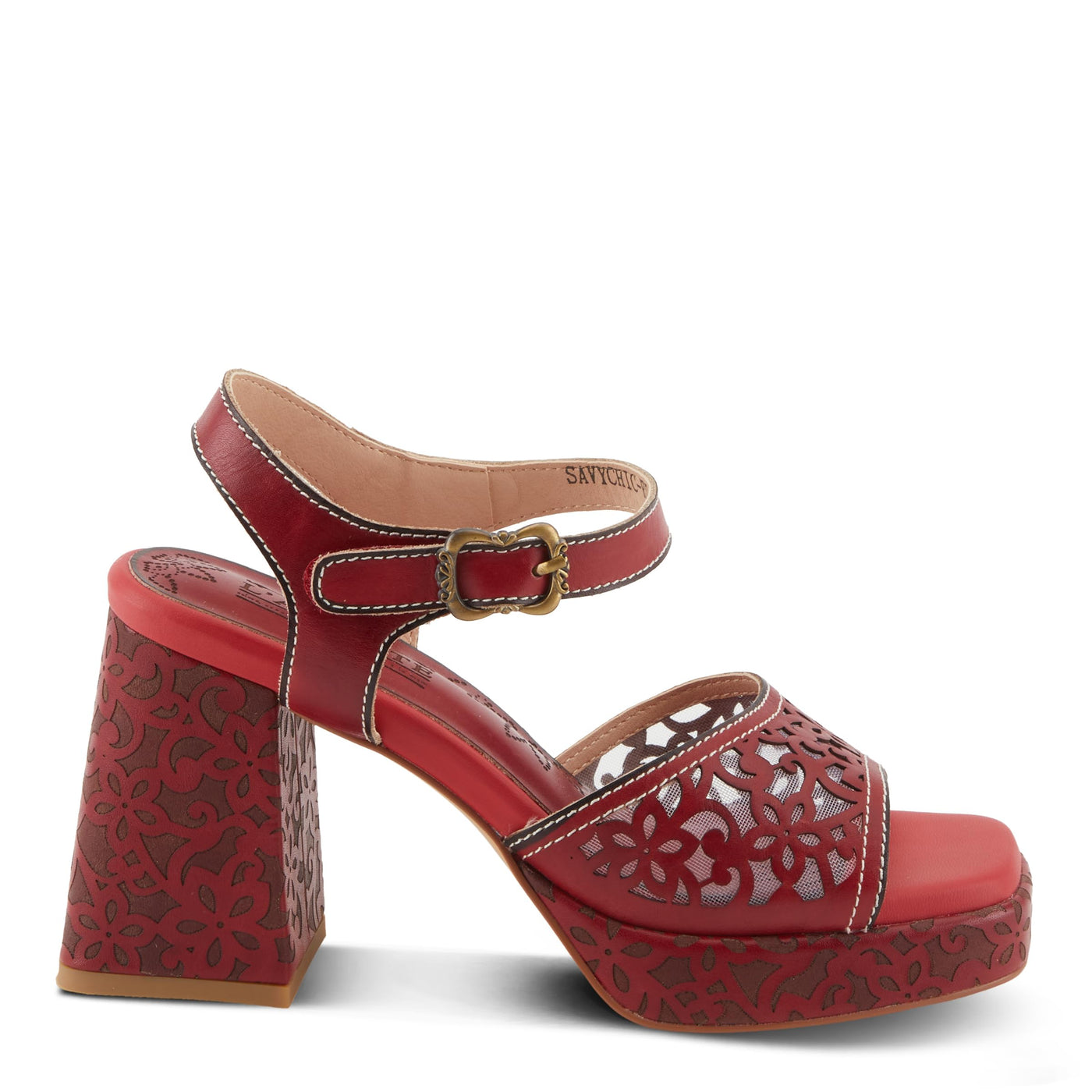 Spring Step L'Artiste Women's SAVYCHIC Platform Sandals - Open Toe, Leather and Mesh, Hook and Loop Closure Red EU 40 / US 9