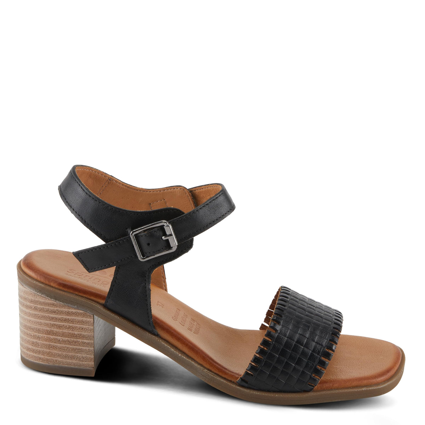 Spring Step NIFONA Women's Embossed Leather Sandals with Cushioned Footbed and Stacked Heel