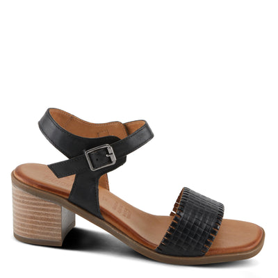 Spring Step NIFONA Women's Embossed Leather Sandals with Cushioned Footbed and Stacked Heel
