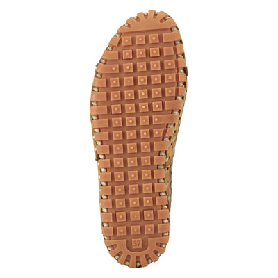 Spring Step Flowerflow Shoes for Women - Leather Womens Loafer with Floral Laser Cutout - Comfortale Slip-On Shoes for Womens Light Brown