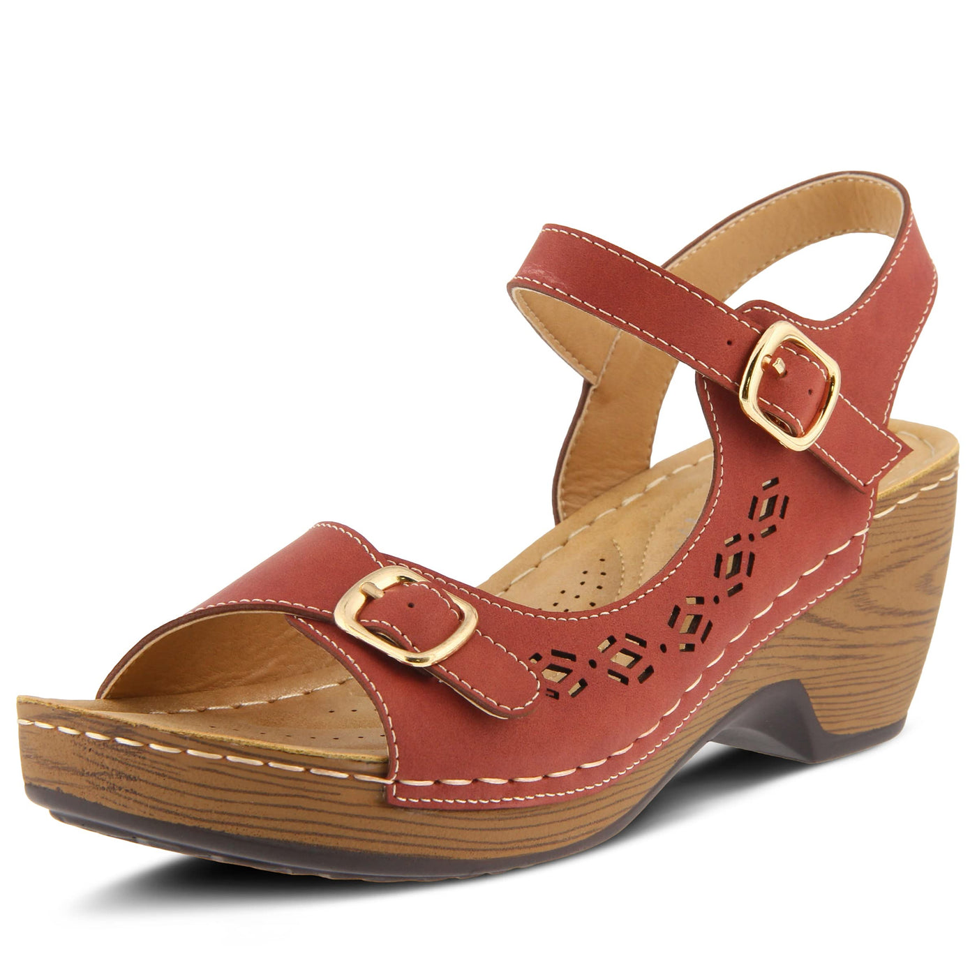 PATRIZIA Spring Step Shantay Wedge Sandals for Women - Ladies Sandals with Ankle Strap Buckle Closures - Womens Casuals Sandals for Outdoor - Dark Red EU 40 / US 9