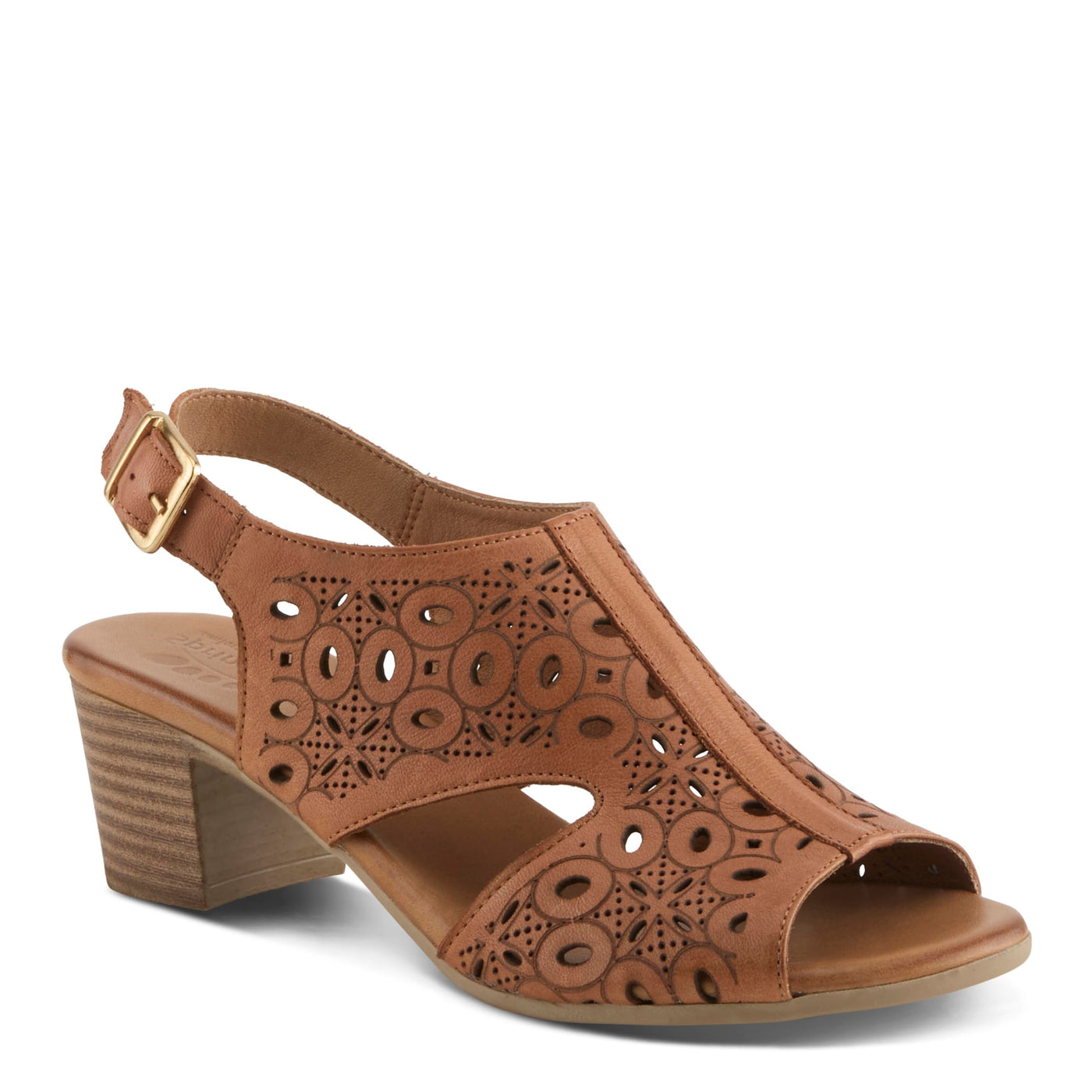 Spring Step Kovach Women's Leather Sandals – Sandals for Women with Premium Buttery Leather, Perforated Design, Buckle Closure, Comfort Footbed Camel, 7.5-8